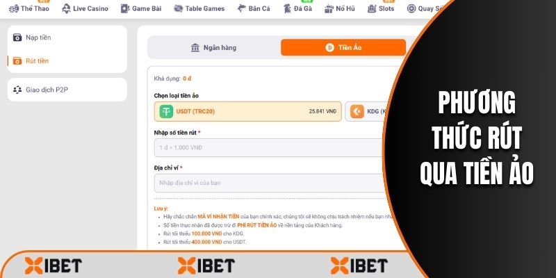 Phương thức rút qua tiền ảo